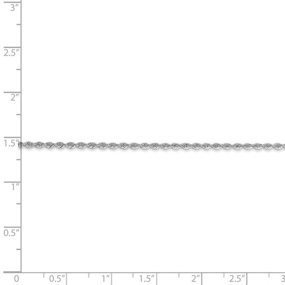 1.5mm, 14k White Gold, Handmade D/C Solid Rope Chain Necklace, 30 Inch